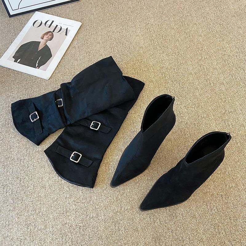 F868-2 Abnehmbare 2 Tragevarianten 2025 Neue Herbst- und Winterstiefel mit spitzer Zehenpartie und dünnem Absatz, Skinny Stiefel mit Gürtelschnalle, High Heel Stiefel Damen