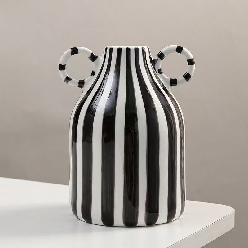 Colorful Hand‑Painted Ceramic Vase – Artistic Multicolor Striped Pottery for Home Décor & Boutique Display