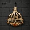Placa de Loja Estilo Terror Mão de Esqueleto Porta Placa de Boas-Vindas, Decoração Padrão Abóbora Morcego de Halloween, Decoração de Madeira Antiga Desgastada Pendurada na Parede