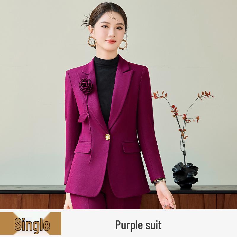 Korean Style Women's Red Slim Fit Suit Jacket, Long Sleeve, Petite, Formal Wear 2025