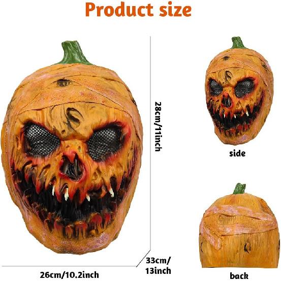 Creepy Halloween Pumpkin Mask, Novelty Latex Scary Halloween Costume Party Props