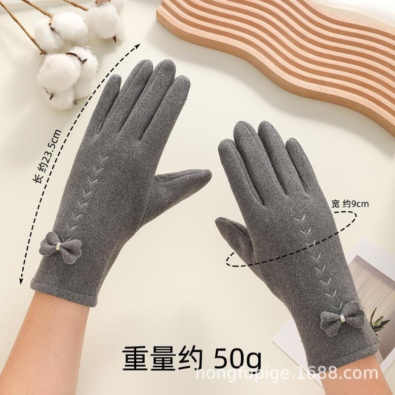 Warm gloves women's fleece cold-proof outdoor riding electric car rabbit down bow autumn and winter gloves