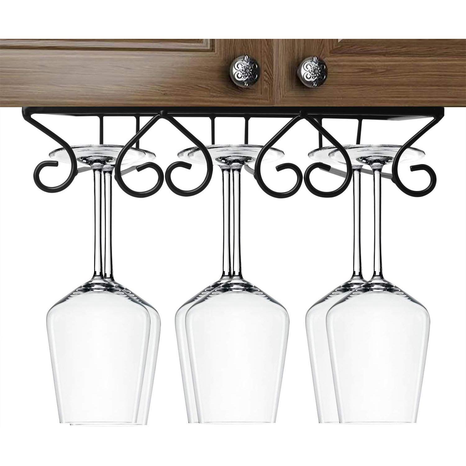 

Black Wine Glass Rack Holder Metal Under Cabinet Stemware Wine Glasses Storage Hanger Organizer For Bar Kitchen чёрный