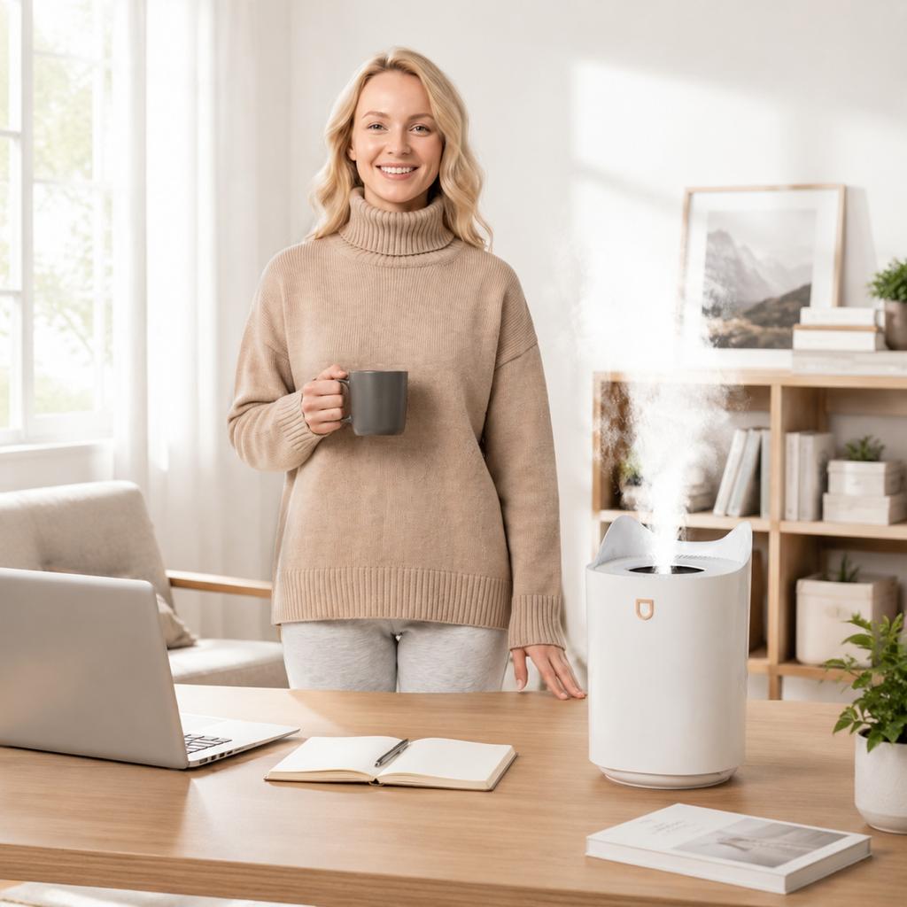 2 Liter Large Capacity Humidifier with Single Nozzle High Mist Output for Home Use Quiet Operation and Easy Maintenance