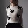 Pull Femme Col Rond Manches Longues Couleur Unie Tops Tricotés avec Nœud