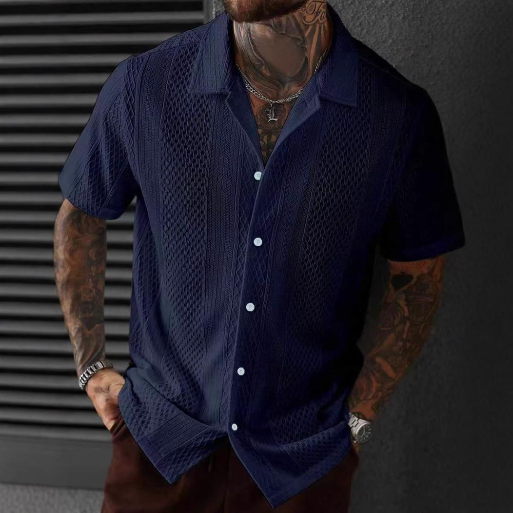 

Summer Men s Comfortable Breathable Solid Color Short-Sleeved Casual Men s Short-Sleeved Shirt XL Темно-синій