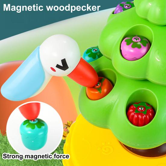 Magnetic Woodpecker Fruit Pick Toy 360 Degrees Rotating Fruit Tree with Music LED Light Educational Toddlers Boys Girls Fine Motor Skills Bird Fishing
