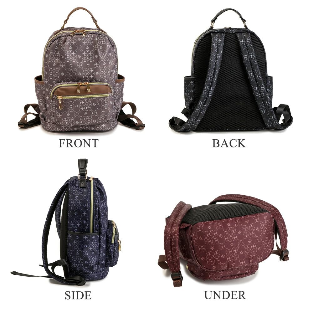 Marie Claire Bis Lightweight Nylon Backpack, Monogram Faux Leather, B5 Size, Women's... (Grey Beige)