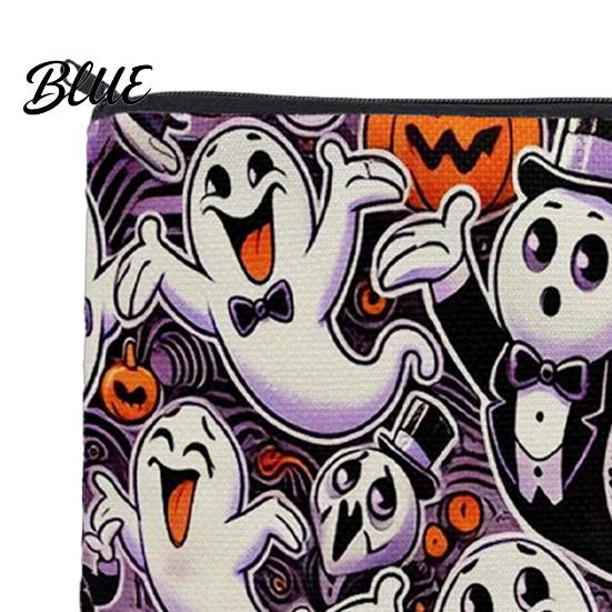 Travel Storage Bag Halloween Bag with Colorful Cartoon Ghost Print Durable Canvas Small Item Organizer Makeup Zipper Large Capacity Lightweight