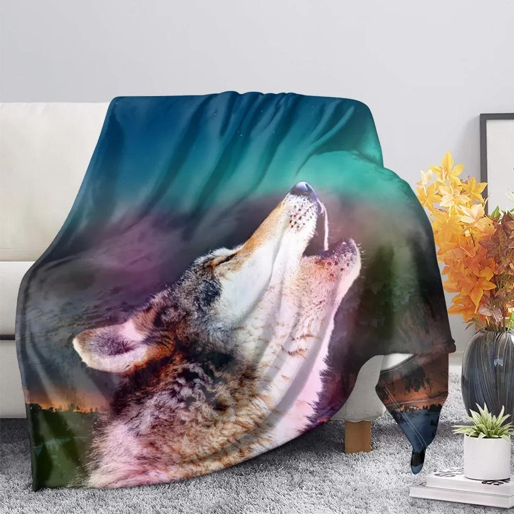 Print  Wolf Pattern King Queen Size All Super Soft Lightweight Blanket for Bed SofaWarm