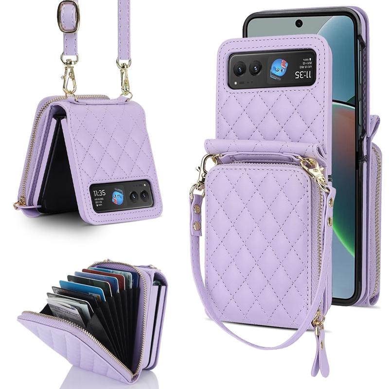 For Moto 40 Zipper Style Wallet Case Pouch, Cross Shoulder Leather Case for Vivo X Flip with Card Slots