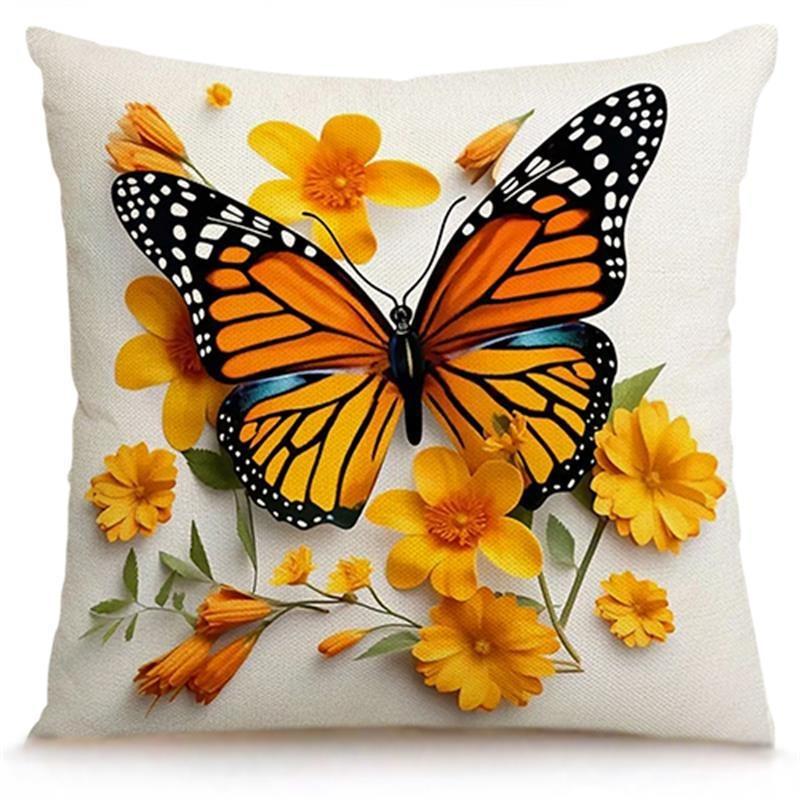 

Yellow Art Butterfly Print Home Decor Pillowcase Bedroom Living Room Sofa Decoration Polyester Cushion Cover with Zipper 16x16Inch