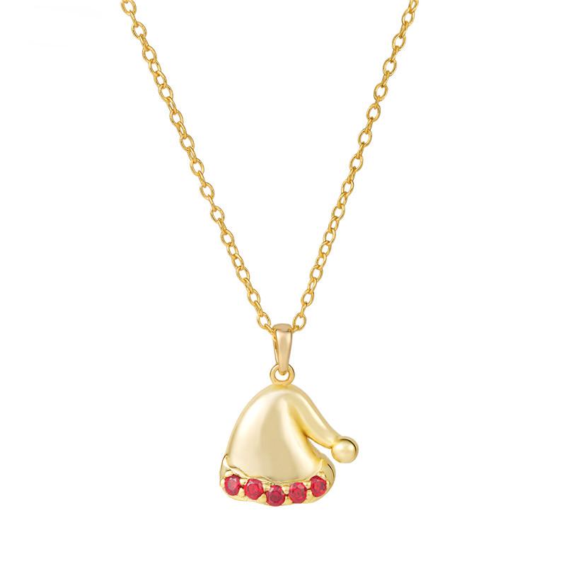 

Arvaleff S925 Sterling Silver Christmas Hat Necklace with 14k Gold Zircon, Fashion Clavicle Chain золотой
