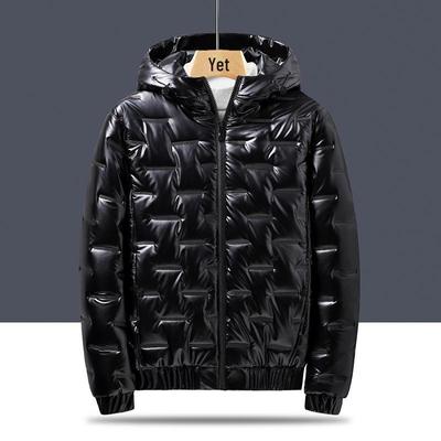Men's Shiny Hooded Down Jacket: Winter Warm, Thick Cotton Coat, Large Sizes Available