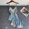 Japanese sexy suspender pajamas women's shorts two-piece set lace lace thin summer ice silk new loungewear