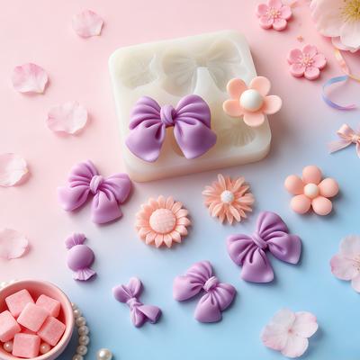 Mini Daisy Flower Bow Tie Silicone Mold Mini Sunflower Candy Form Homemade Chocolate Candy Cake Decor Baking Molds