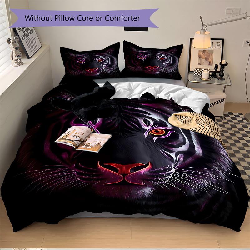 3pcs Tiger Face Duvet Cover Set -Includes 1 Duvet Cover and 2 Pillowcases, No Quilt Core, All-Season Home Decor Yy251111156