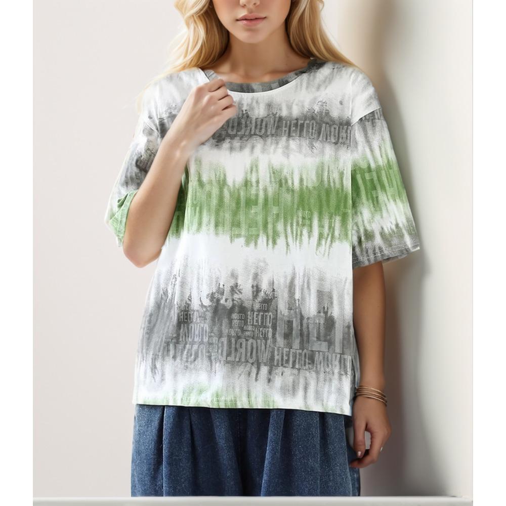 Dimanaf Maglietta Taglie Forti 2024 Donna Lady Top Larghi Cotone Lettera Estate Manica Corta T-shirt Girocollo Camicia 4XL