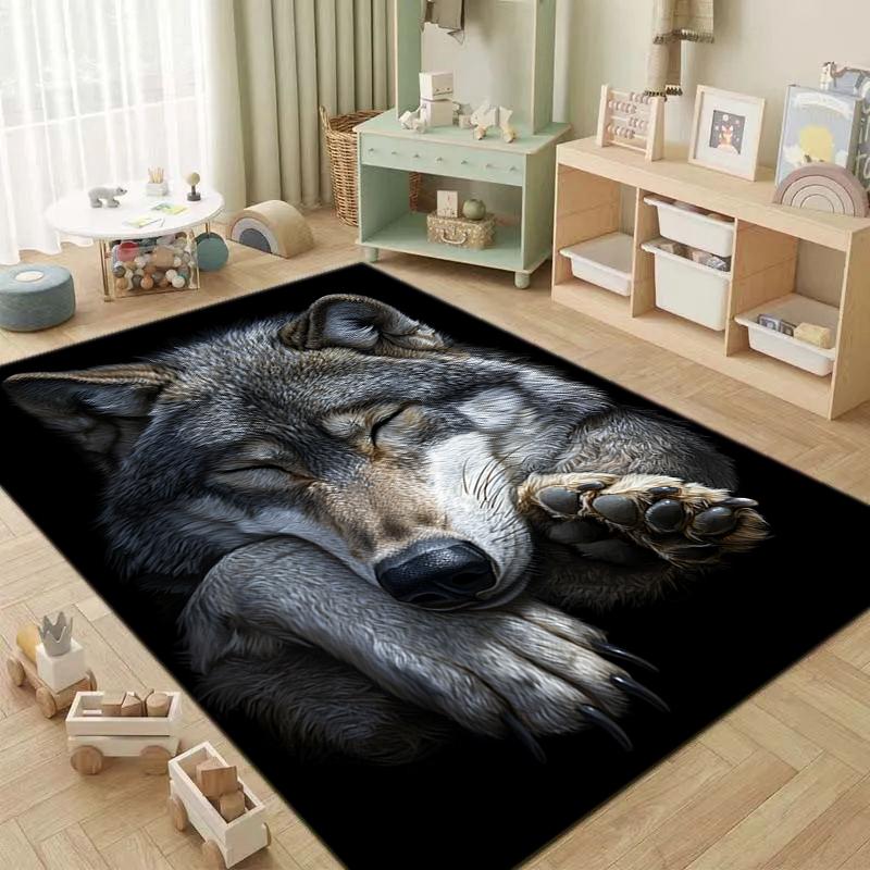 1Pc Wolf Theme Printed Circular Carpet, Home Door Mat, Outdoor Travel Protection Carpet B1