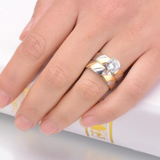 1 Paar passender Paarring aus Edelstahl mit Zirkonia, Schmuck, Hochzeitsgeschenk