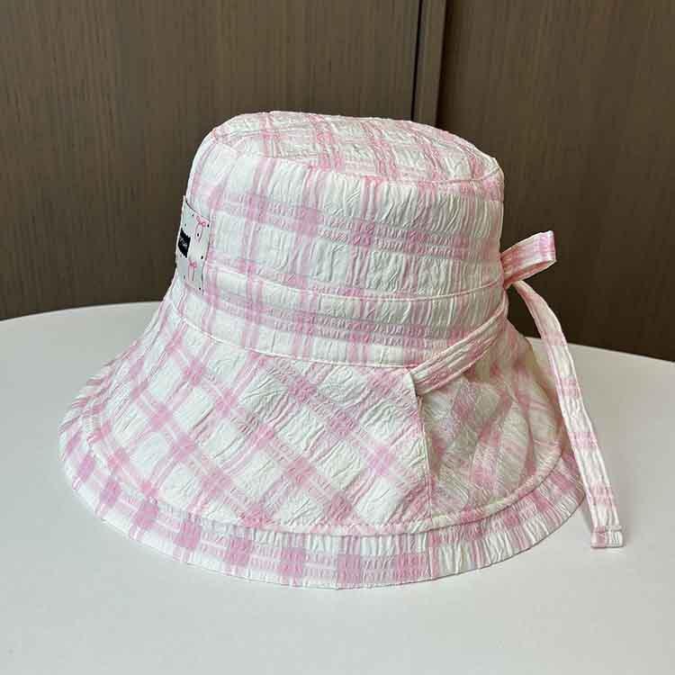 Spring and summer dopamine plaid bucket hat women's leisure sunscreen basin hat outdoor double-sided UV protection sun hat