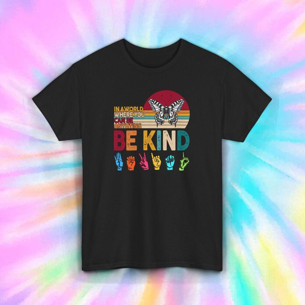 

Be Kind Butterfly Sign Language T-Shirt ASL Inclusion Graphic Tee S-5XL 4XL