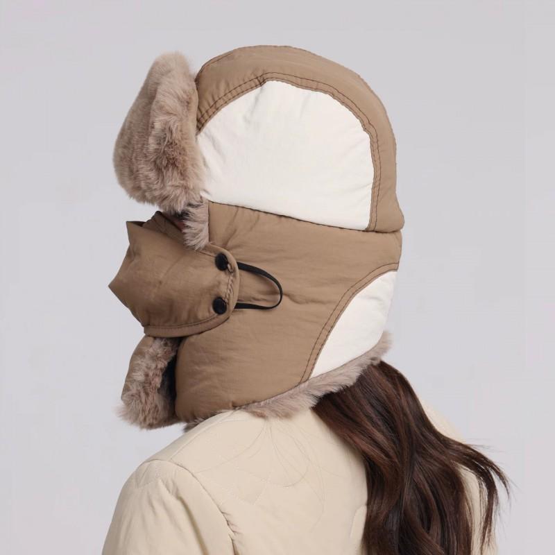 Color-Block Winter Warm Beanie Hat With Neck Cover Men Women Cycling Windproof Outdoor Use