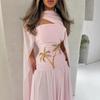 Spring Women's Sexy Chiffon Beaded Cape Evening Gown, European & American Style Formal Dress for Crossborder