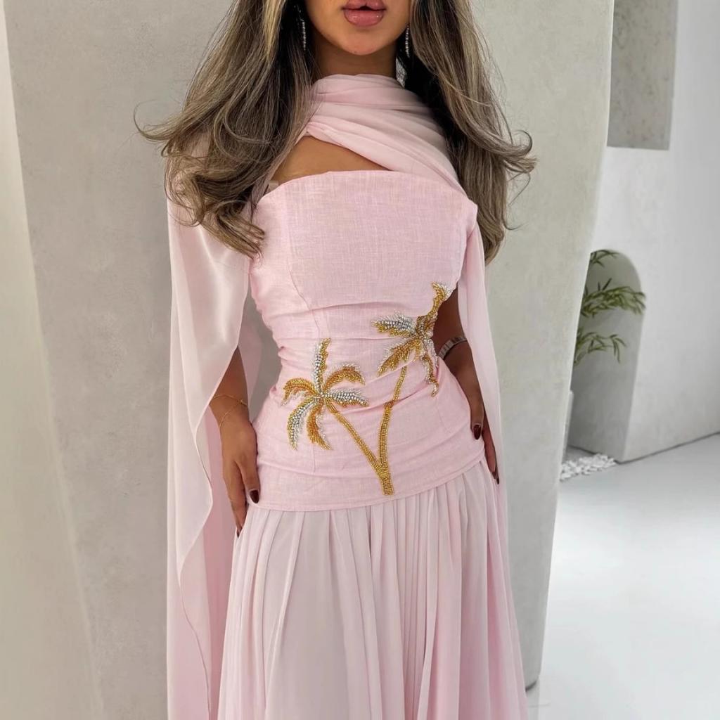Spring Women's Sexy Chiffon Beaded Cape Evening Gown, European & American Style Formal Dress for Crossborder
