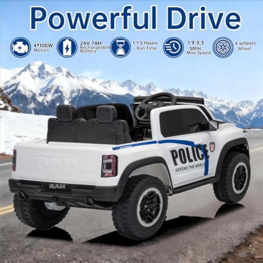 Caminhão de Polícia 4WD 24V 4x4 para Montar 2 Lugares, Carrinho de Brinquedo para Montar com Controle Remoto, 'Caminhão Elétrico para Montar', Caminhão Lado a Lado para Idades