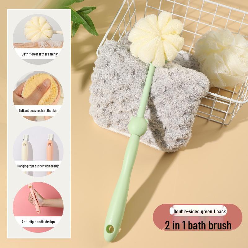 2-in-1 Long Handle Back Scrubber with Soft Bristles & Bath Ball