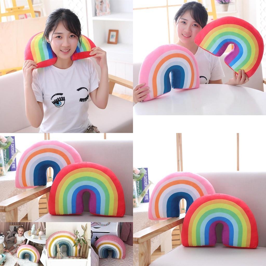Multicolour Rainbow Plush Pillow Cushion Ideal For Relaxation And Decoration