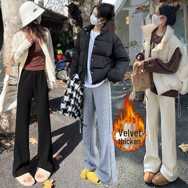 Women's Slimming High-Waist Fleece Lined Micro Flare Yoga Pants with Zipper - Autumn/Winter Trend