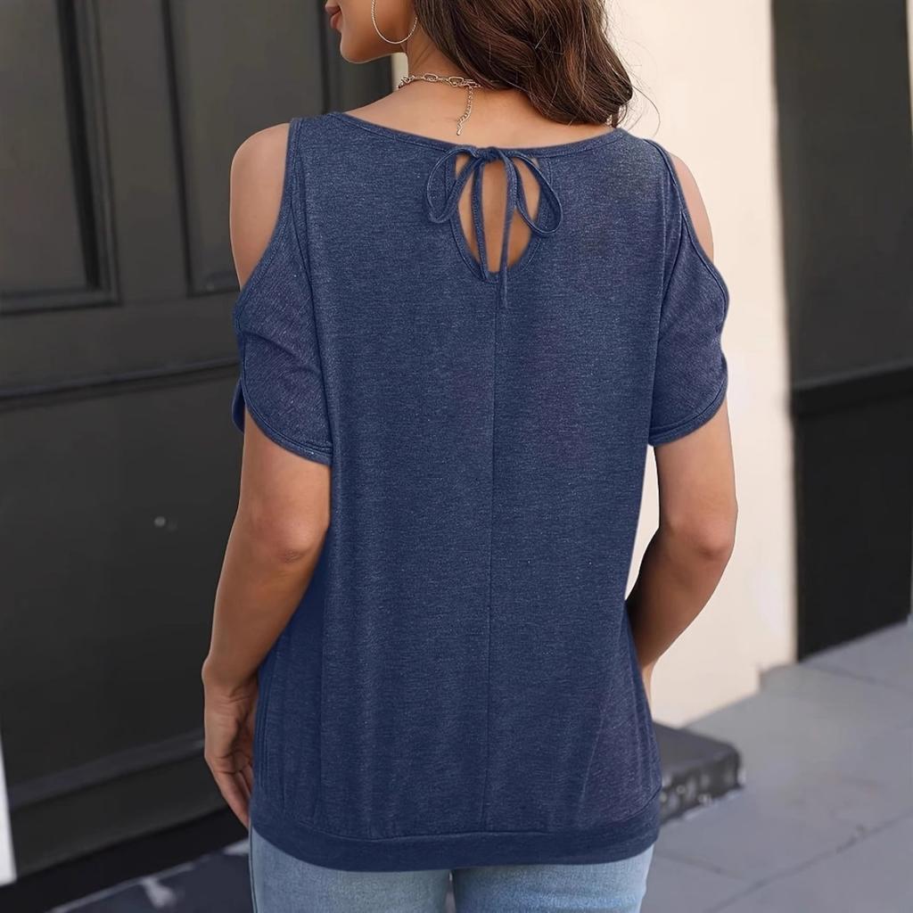 Frühling Sommer Damenmode Cold Shoulder Raglanärmel Einfarbig Lässig T-Shirt Top Für Grenzüberschreitenden Handel