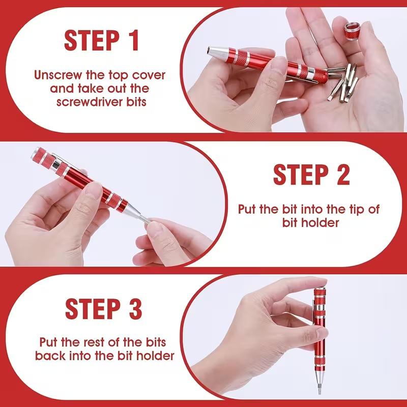 8-in-1 Aluminum Alloy Screwdriver Pen - Changeable Bits For Easy Repairs & Disassembly