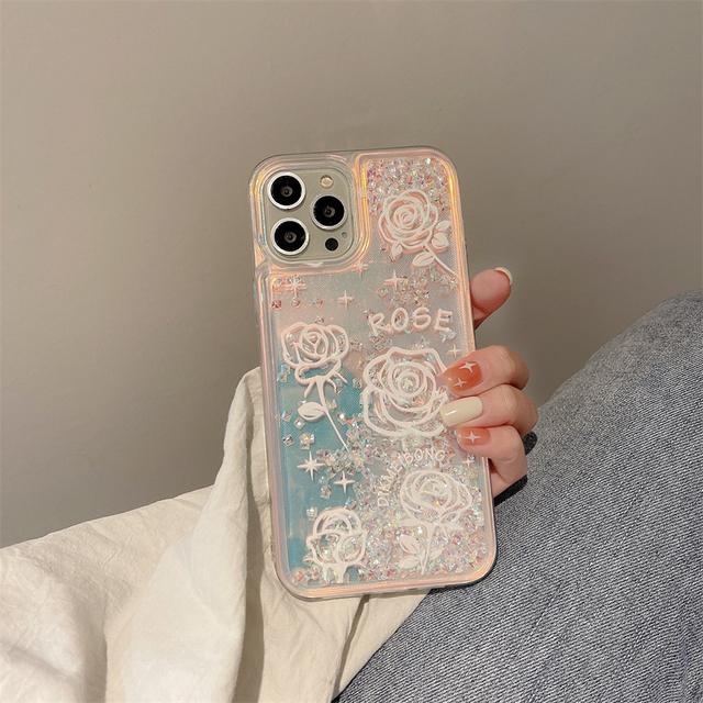 

Чехол для телефона Moskado Bling Quicksand с узором розы для Iphone 14 12 13 11 Pro Max 14 Plus X Xr Xs Max Laser Soft Bumper For iPhone 13Pro Max