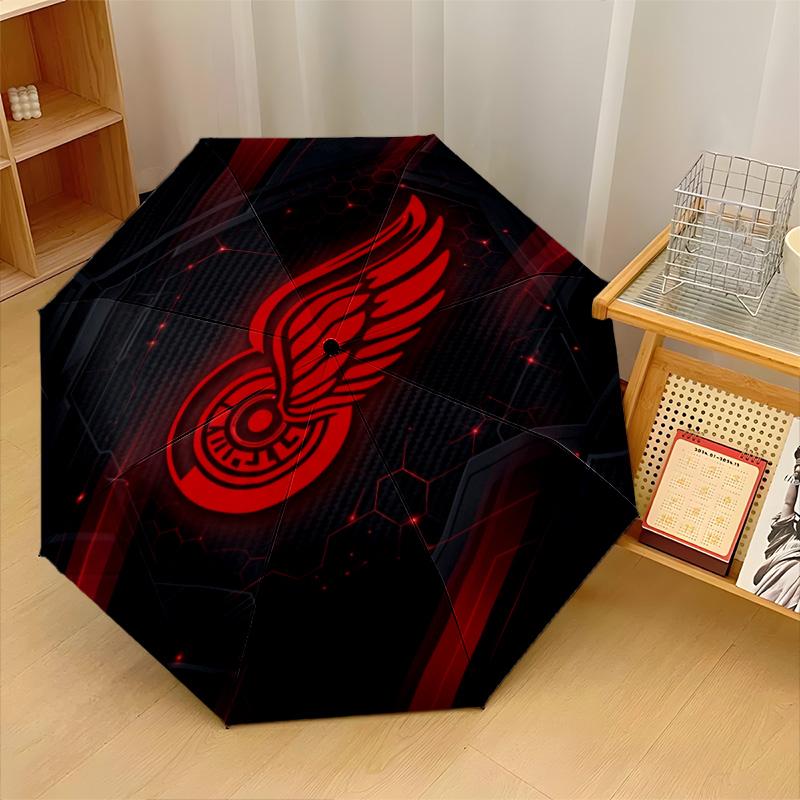 Detroit Red Wings Print Auto 8?Ribs Folding Umbrella Wind Resistant Lightweight Automatic Umbrella For Daily Travel