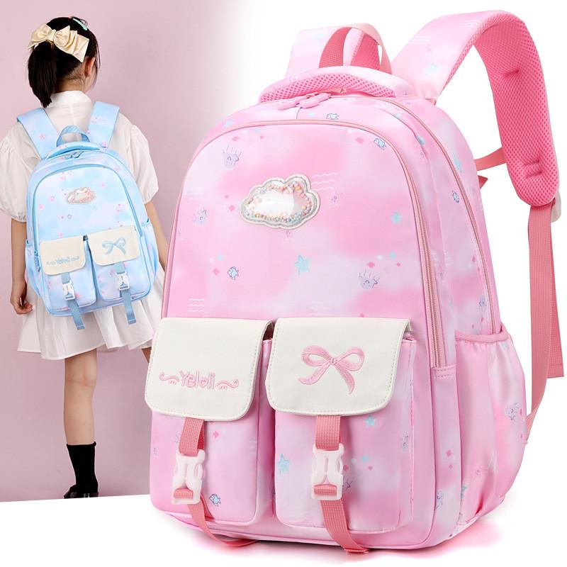 Stylish And Trendy Waterproof School Backpack For Girls With Cartoon Prints In Purple Pink And Blue
