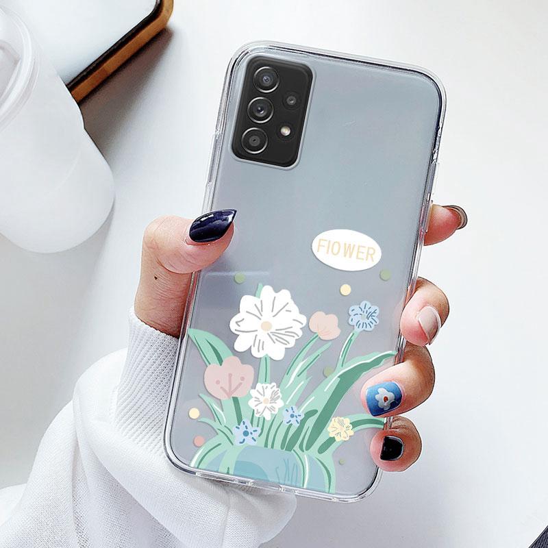 Phone Case For Samsung A52s A52 Floral Silicon Cover For Samsung Galaxy A52 Fundas Coque Transparent Soft Capas Flower TPU