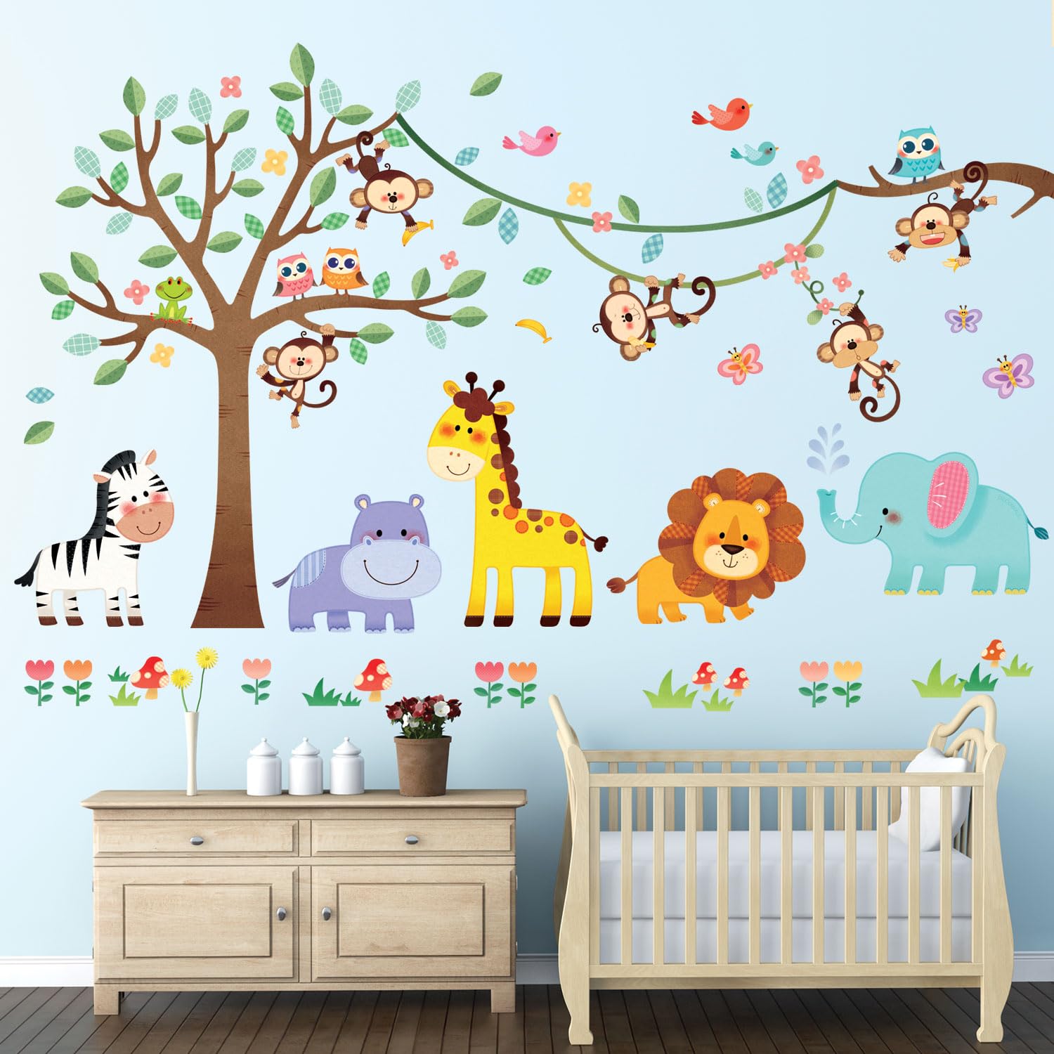 

DECOWALL Лесные животные и деревья Наклейки на стену Декор Детский сад Детский сад Школьная комната SG-2113 Детская