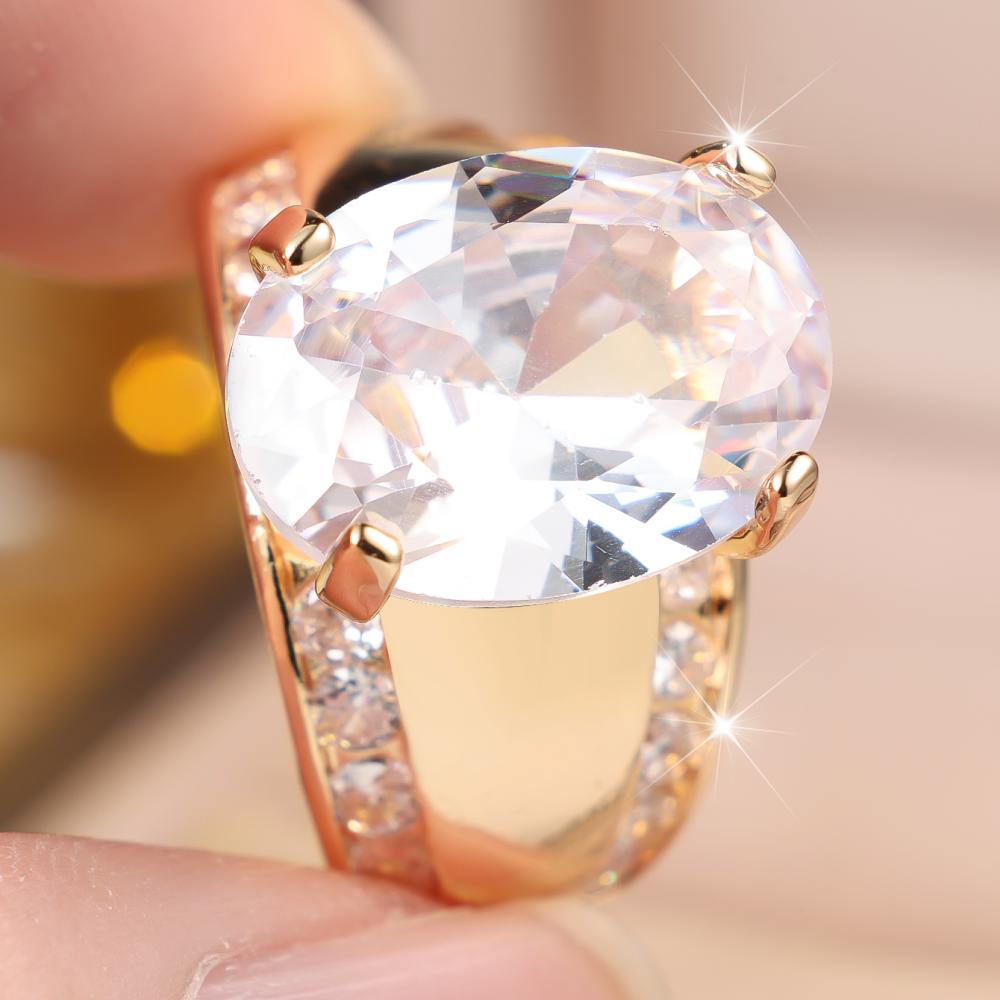 Luxury Gold Color Ring for Women Oval Cut Zircon Wedding Banquet Fashion Jewelry Gift