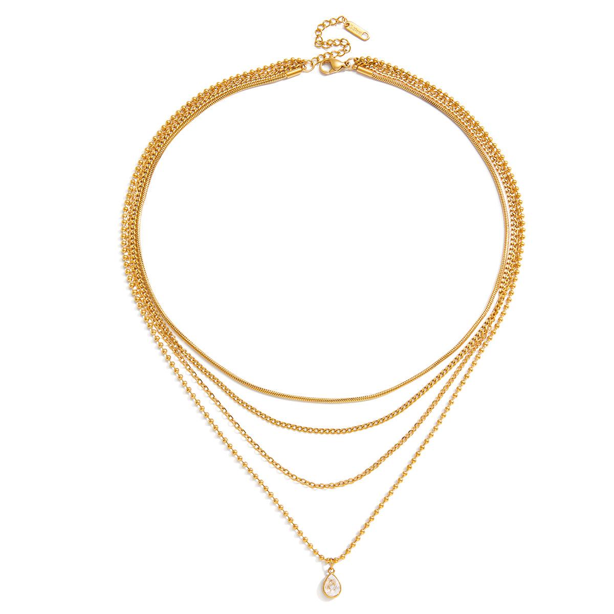 Wanxing European American Stainless Steel 18k Four-layer Stacked Water Drop Zircon Bamboo Pendant Necklace Fashion Simple