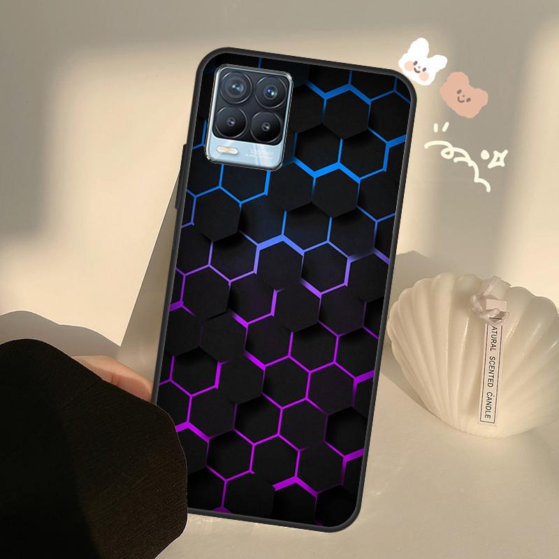 3D Hexagonal Lights Case For Realme C55 C63 C61 C51 C53 C25 C65 C67 C71 C75 11 12 13 14 Pro Plus GT6 GT7 15 Pro