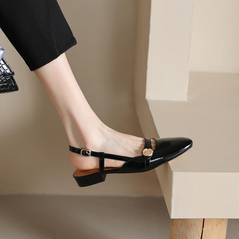2025 Summer New French Low-heeled Mary Jane Shoes Women's Round Head Flat Bottom One Word with Shallow Mouth Bag Head Sandals