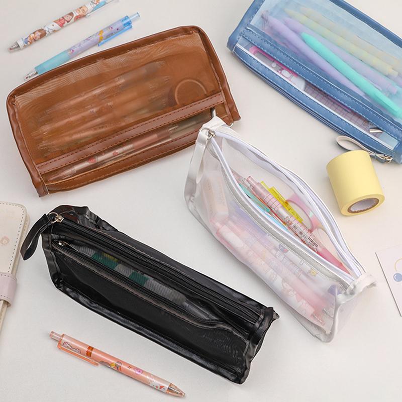 Japanese Style Nylon Storage Bag Portable Mesh Transparent Pencil Case