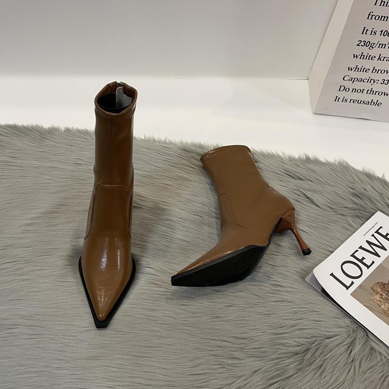 

Нишевый дизайн, передовой стиль, остроносые короткие ботильоны, тонкие ботильоны, маленькие ботильоны для женщин, демонстрирующие высокий стилетный каблук, весенние высокие каблуки 38