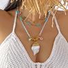 Bohemian Turquoise Shell Pendant Necklace With Stainless Steel Chain For Summer Vacation Style