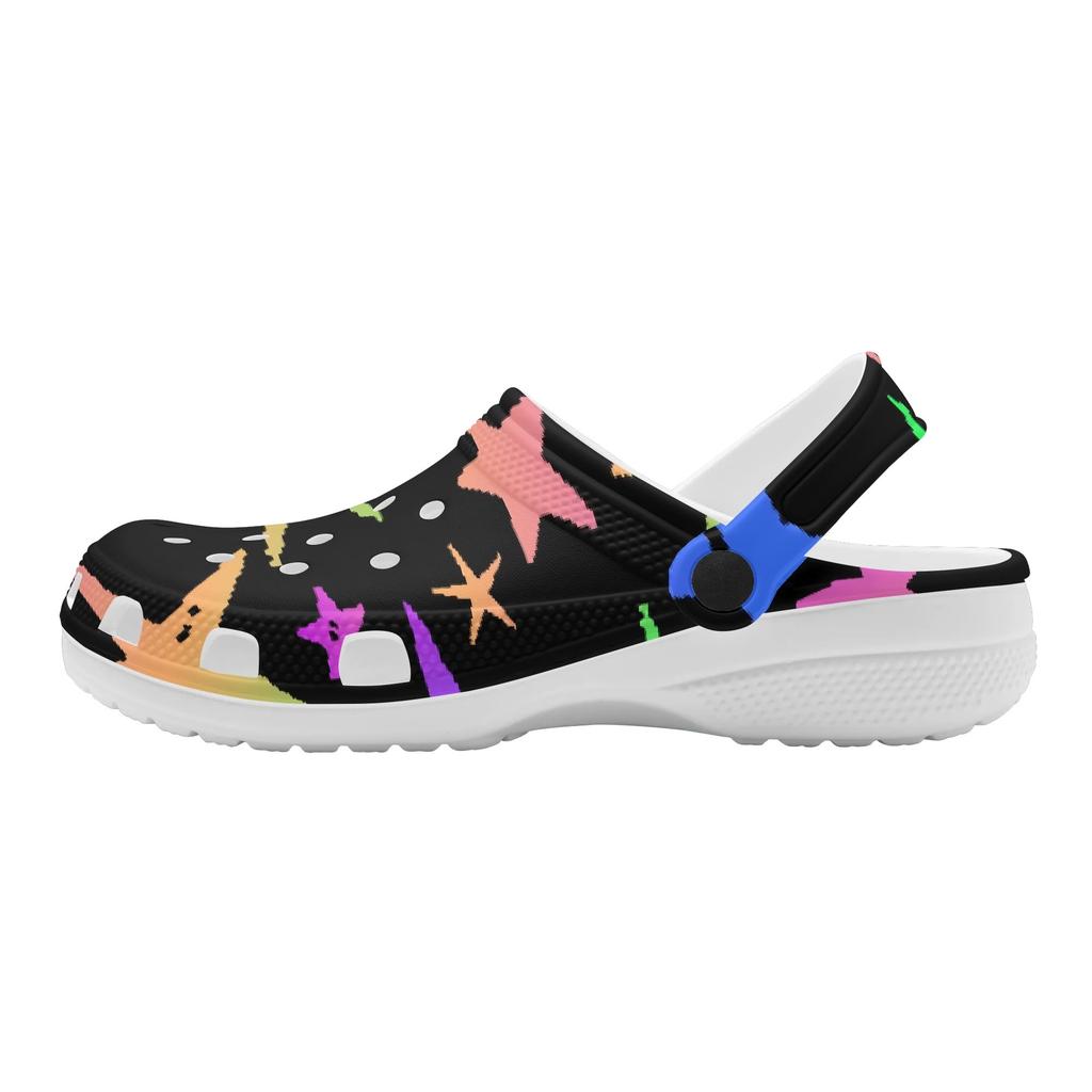 White EVA Clogs with Cosmic Snake Print, Lightweight Slip On Garden Shoes, Breathable Beach Sandals, Indoor Outdoor Slippers for Men Women