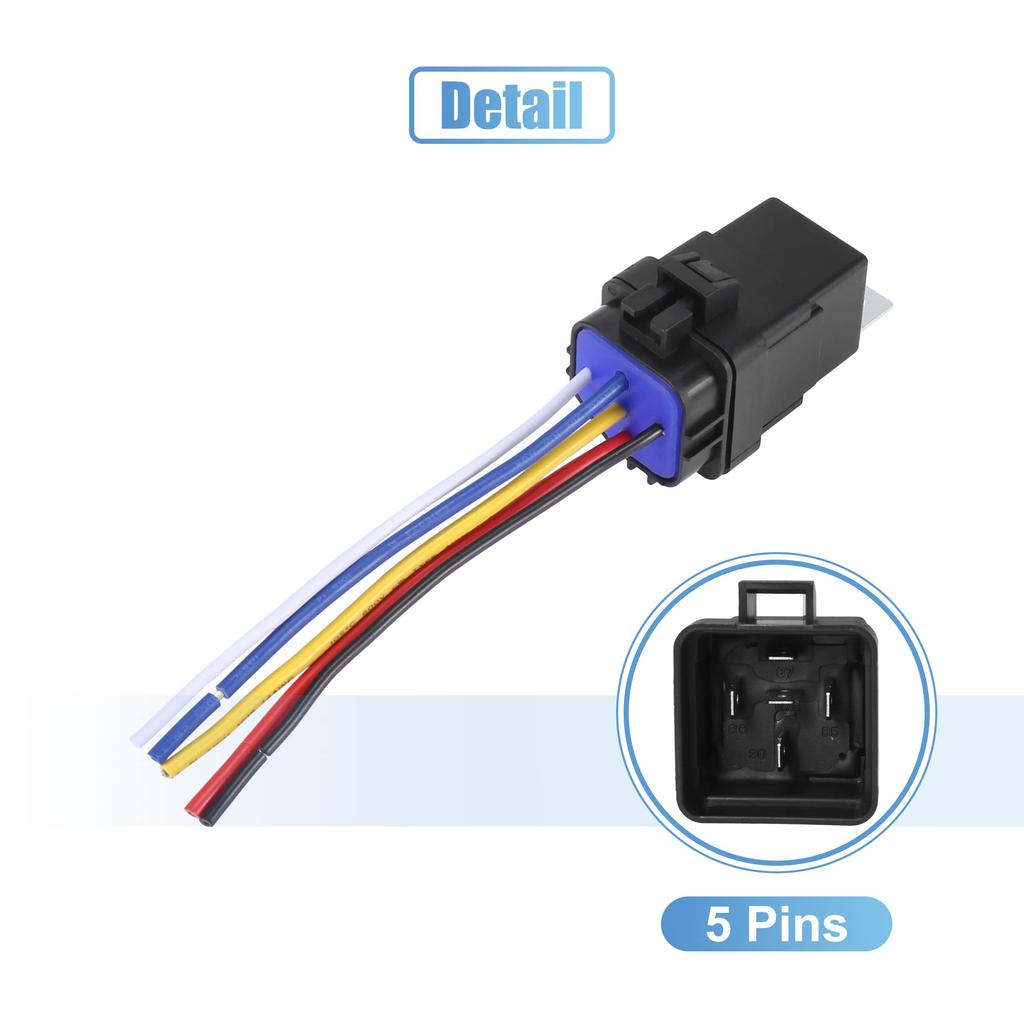 X AUTOHAUX JD2912 Relay with Wire for Automotive Pack of 5 Socket, 5-Pole, 40A, DC24V, Bundle, Universal, Waterproof, Use,