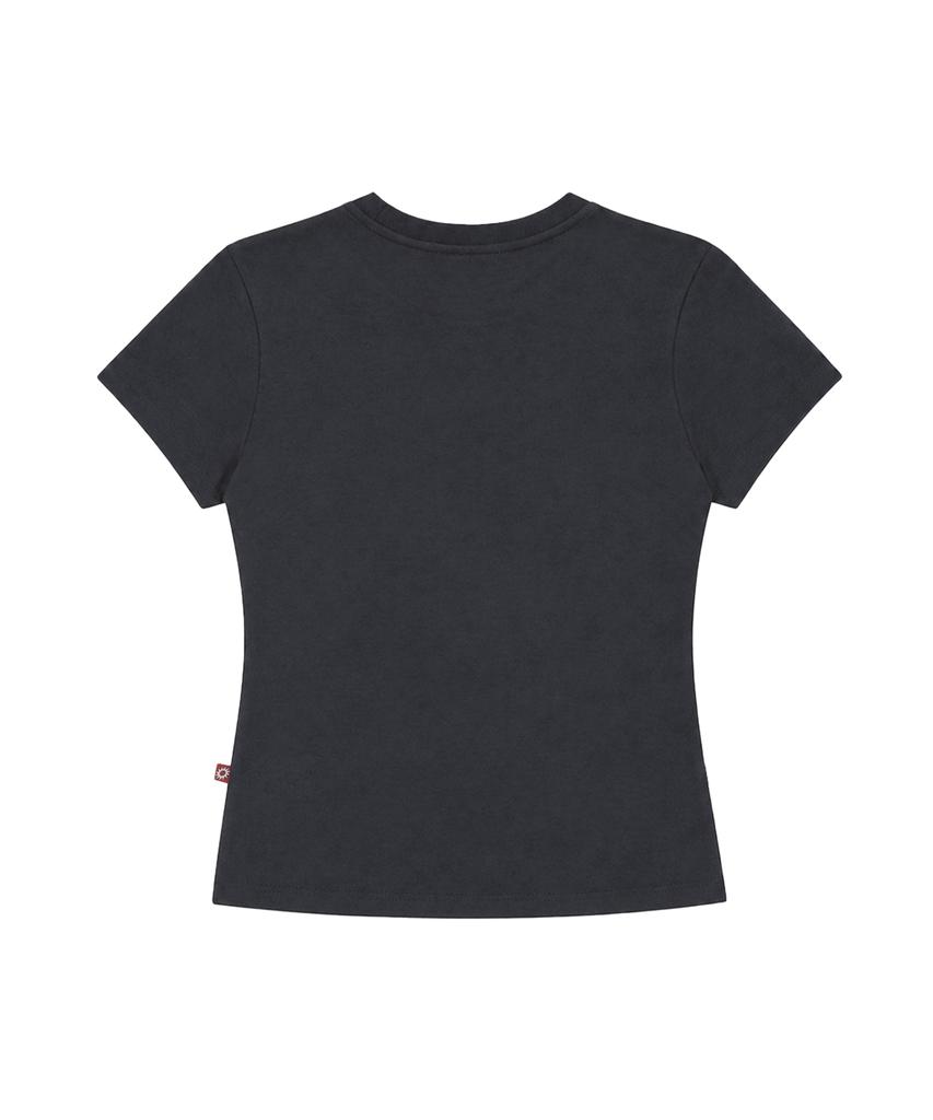S'EST Crop Eyelet Cut-Out T-Shirts Charcoal